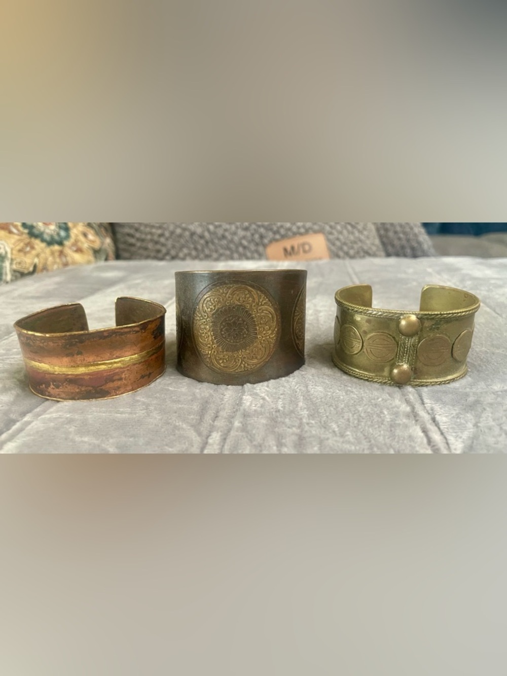Brass Embossed Medallion Cuff - Brown and Gold Home Accent